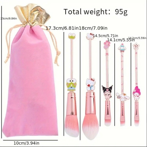 Hello Kitty 5 Piece Makeup Brush Set Metal Kuromi My Melody - Picture 3 of 4